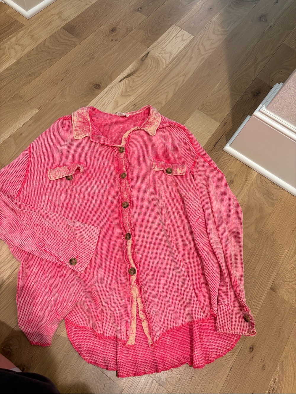 BiBi Coral Pink Waffle-Knit Button Jacket